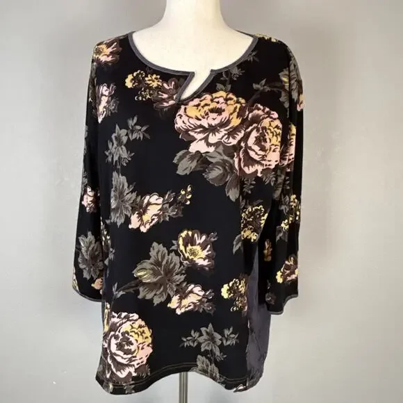 Little Journeys Chicago Womens Luna Top Shirt Size M Boho Floral Jersey Cotton - Picture 2 of 9